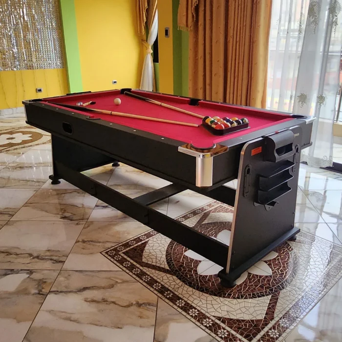 06-Mesa 4 en 1 Giratorio - Modo Billar Paño Rojo